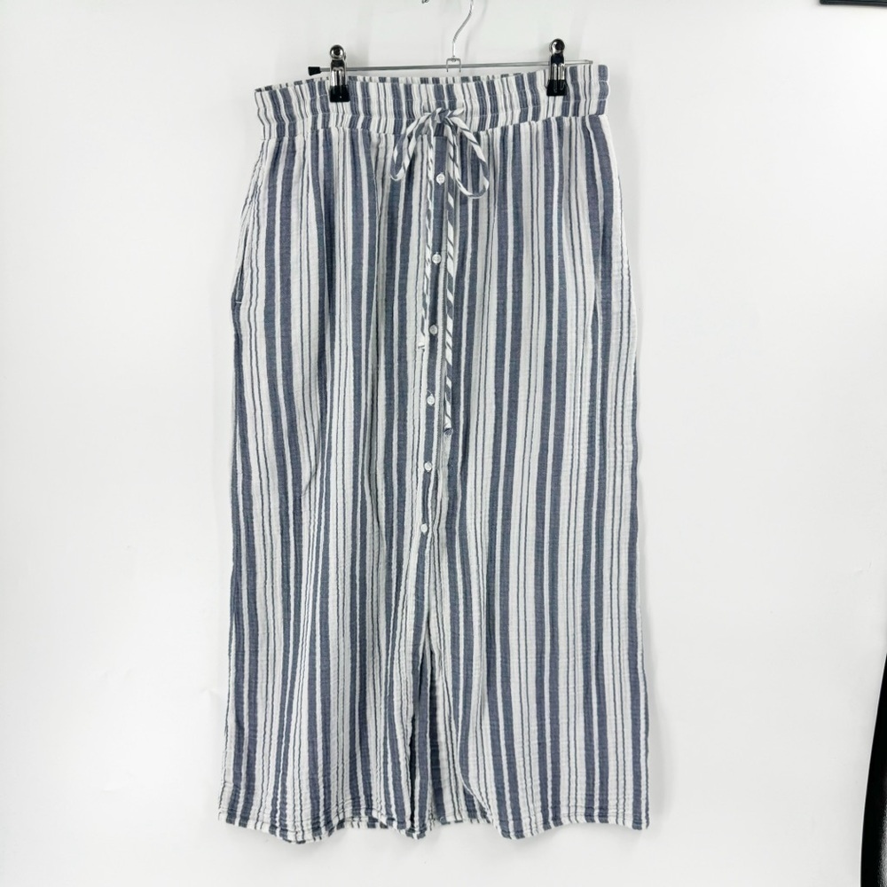 ✅ CLOTH & STONE COTTON MIDI CREAM‎ AND BLUE STRIPED SKIRT SIZE SMALL